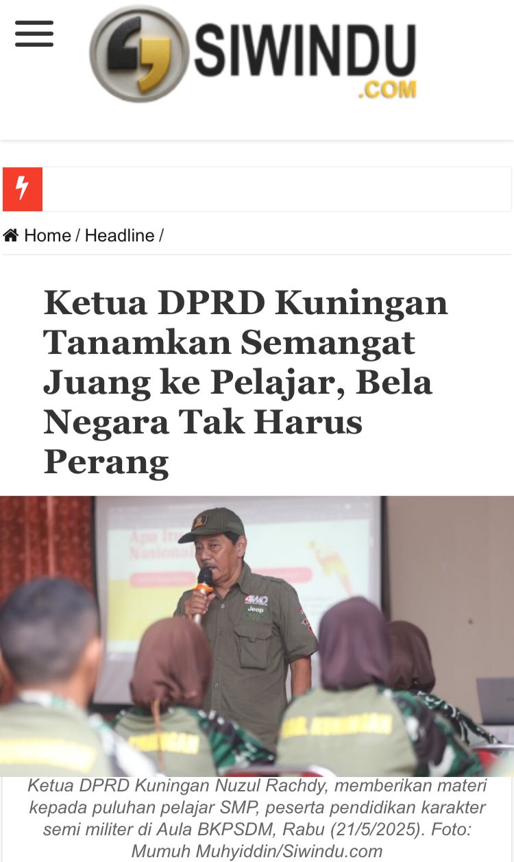 Ketua DPRD Kuningan Tanamkan Semangat Juang ke Pelajar, Bela Negara Tak Harus Perang