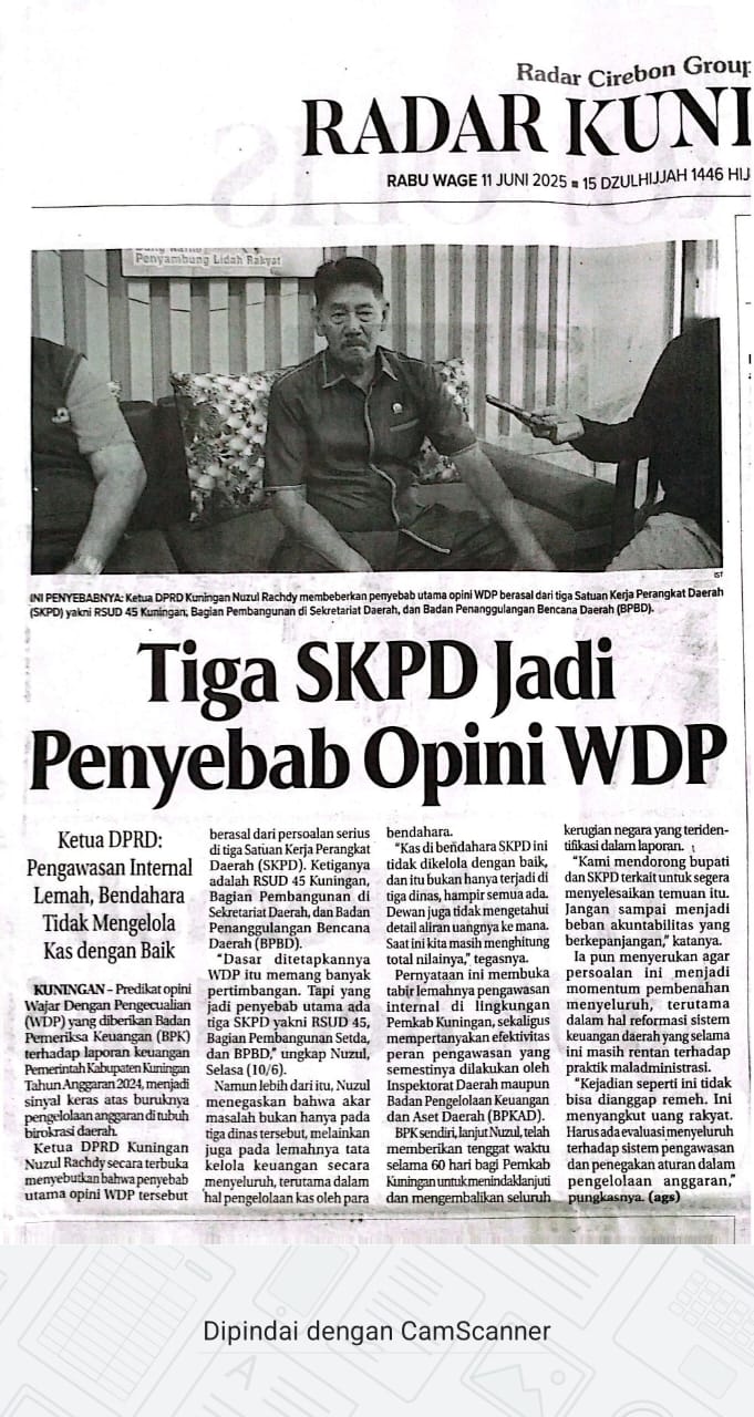 Tiga SKPD Jadi Penyebab Opini WDP